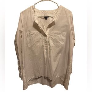 Ann Taylor Long Sleeve White Oversized Shirt Front Pockets Longer In Back Sz Sm